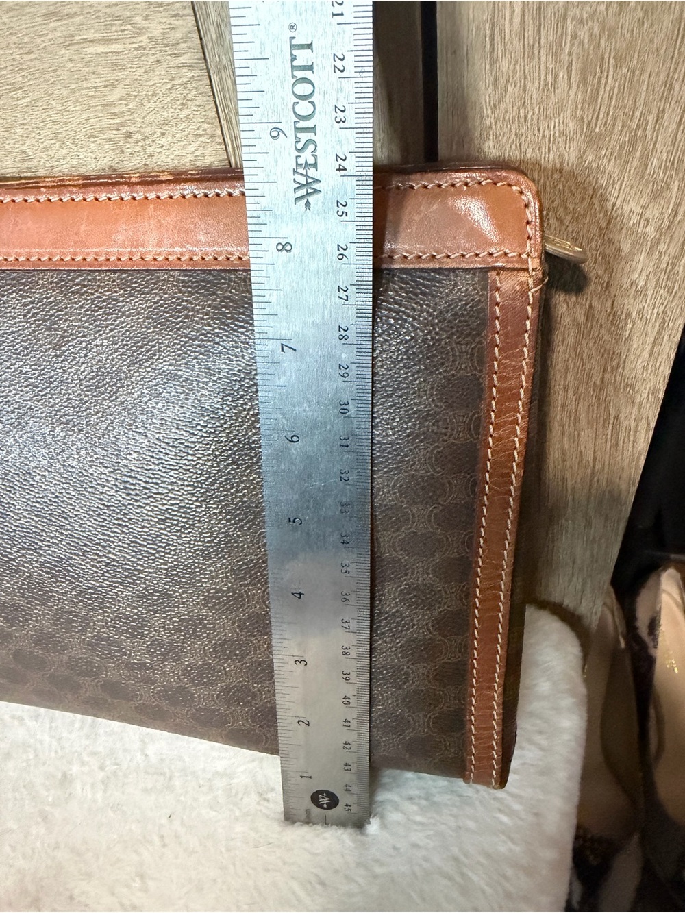 Celine Macadam Canvas Clutch Brown Leather Trim Vintage Designer - Picture 4 of 12